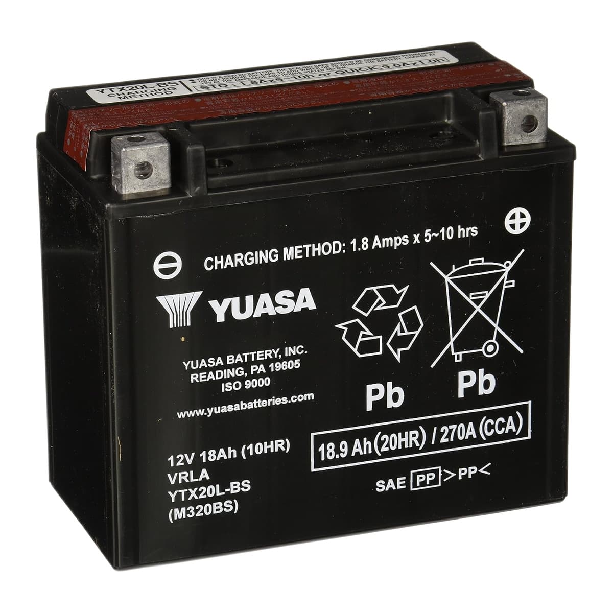 Yuasa YUAM320BS YTX20L-BS 12V AGM Battery with Acid Pack (Made in USA)