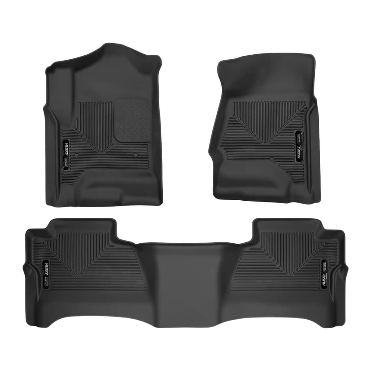 Husky Liners WeatherBeater Front & 2nd Row Floor Liners | 2014-2018 Chevrolet Silverado & GMC Sierra 1500 Crew Cab; 2015-2019 Silverado/Sierra 2500/3500 Crew Cab (Footwell Coverage), Black