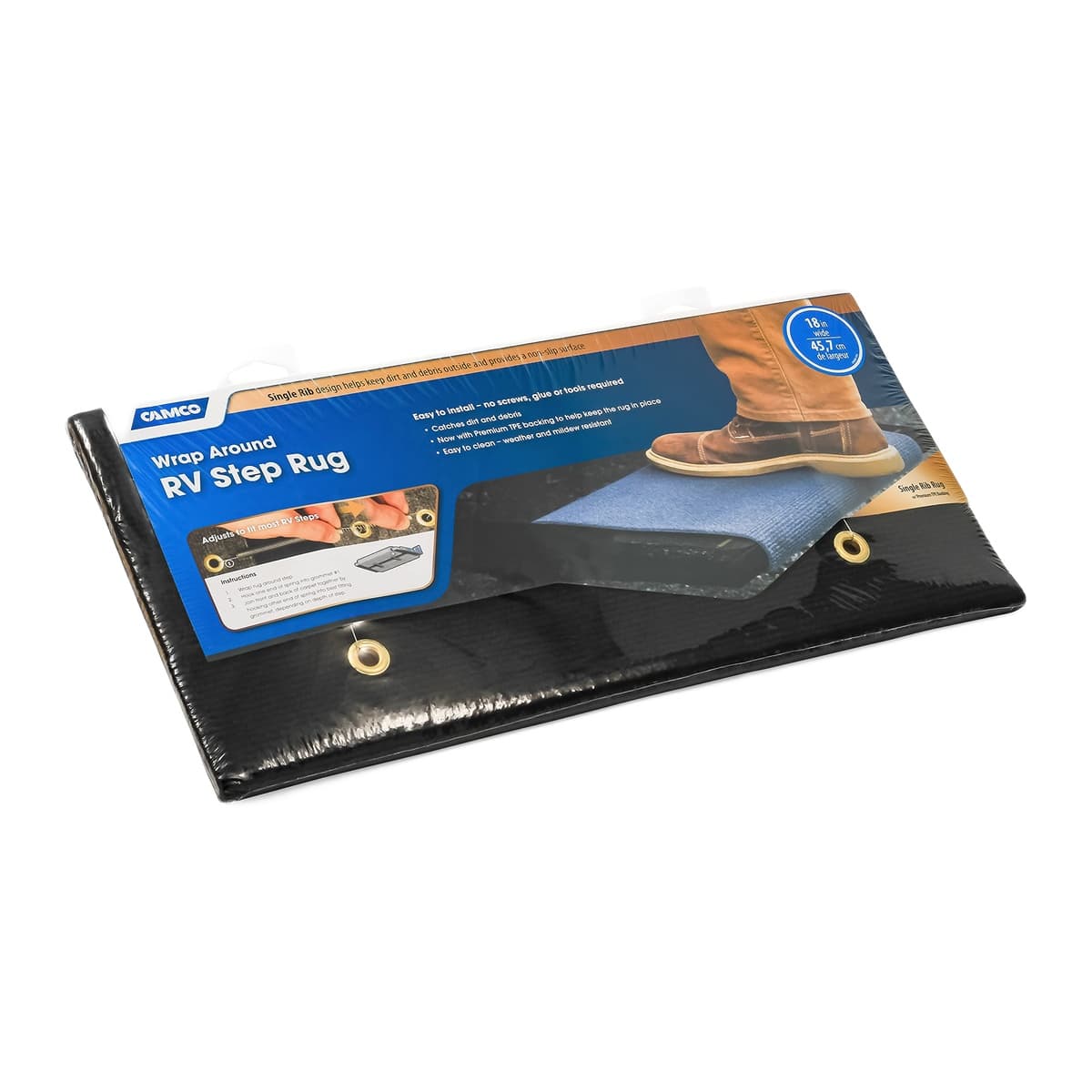 Camco Wrap Around Step Rug - 17.5" x 18", Black