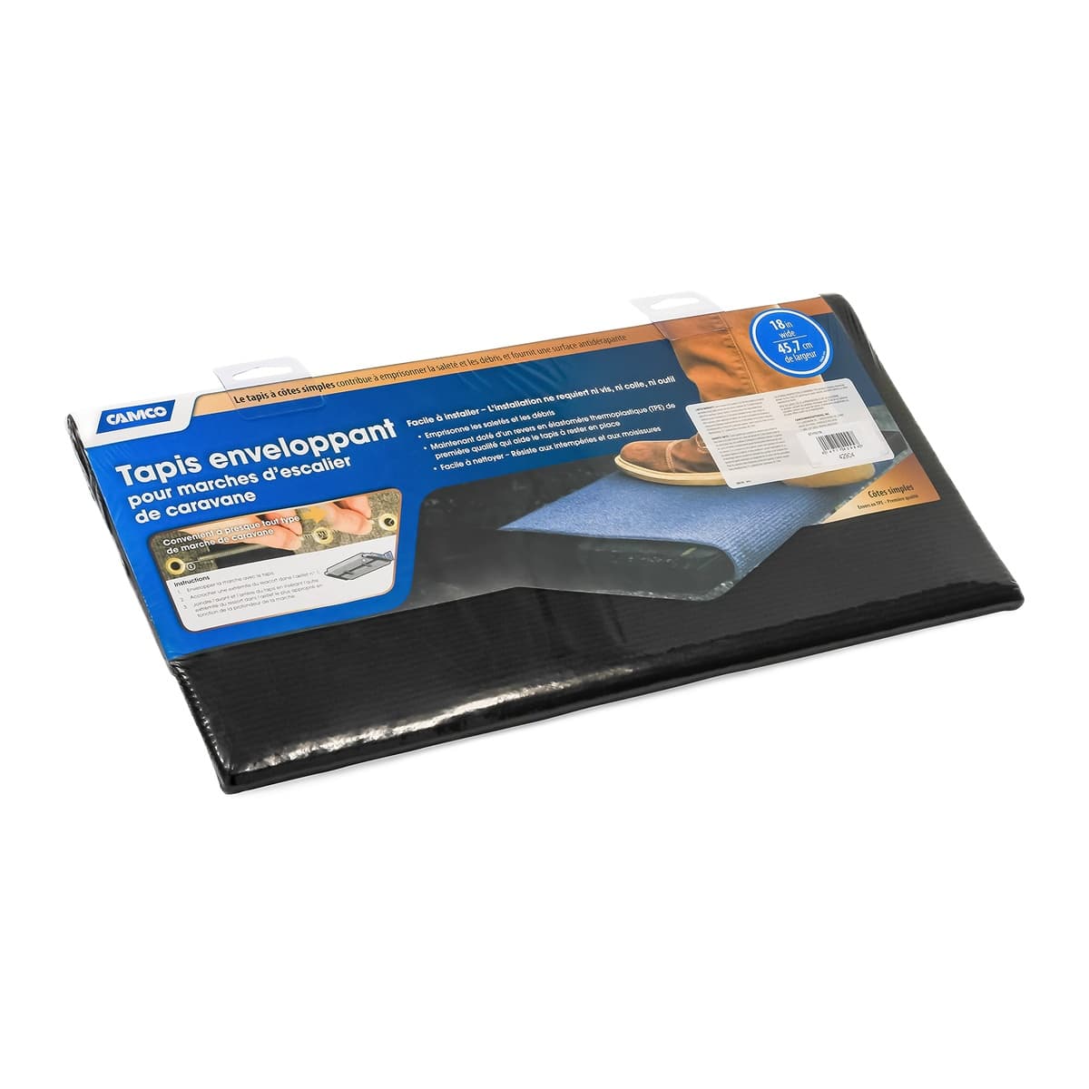 Camco Wrap Around Step Rug - 17.5" x 18", Black