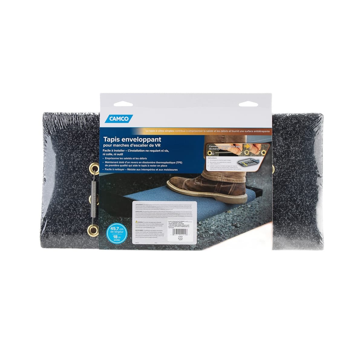 Camco Wrap Around Step Rug - 17.5" x 18", Black