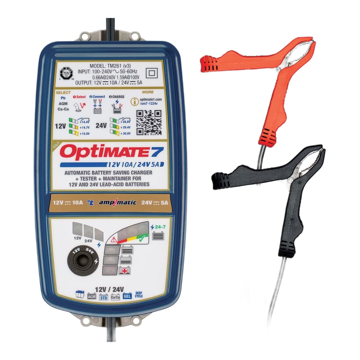 Tecmate OptiMate 7 12V/24V TM-261v3 Gold Series Battery Charger & Maintainer