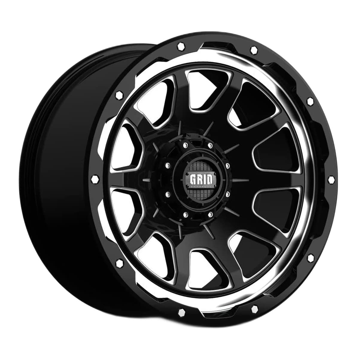Grid Off-Road GD15 Wheel | 20x9.0, 5x127/139.7, -12mm Offset, Gloss Black / Milled