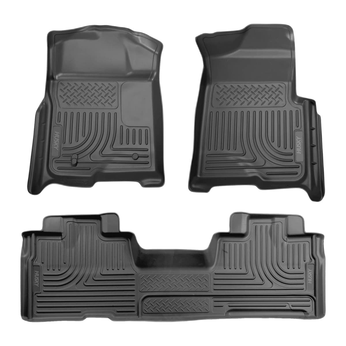 Husky Liners WeatherBeater Front & 2nd Row Floor Liners | 2009-2014 Ford F-150 SuperCab Only w/out Manual Shifter (Footwell Coverage), Black
