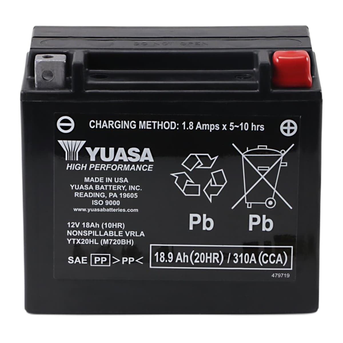 Yuasa YUAM720BH YTX20HL 12V High-Performance Factory-Activated AGM Battery (Made in USA)