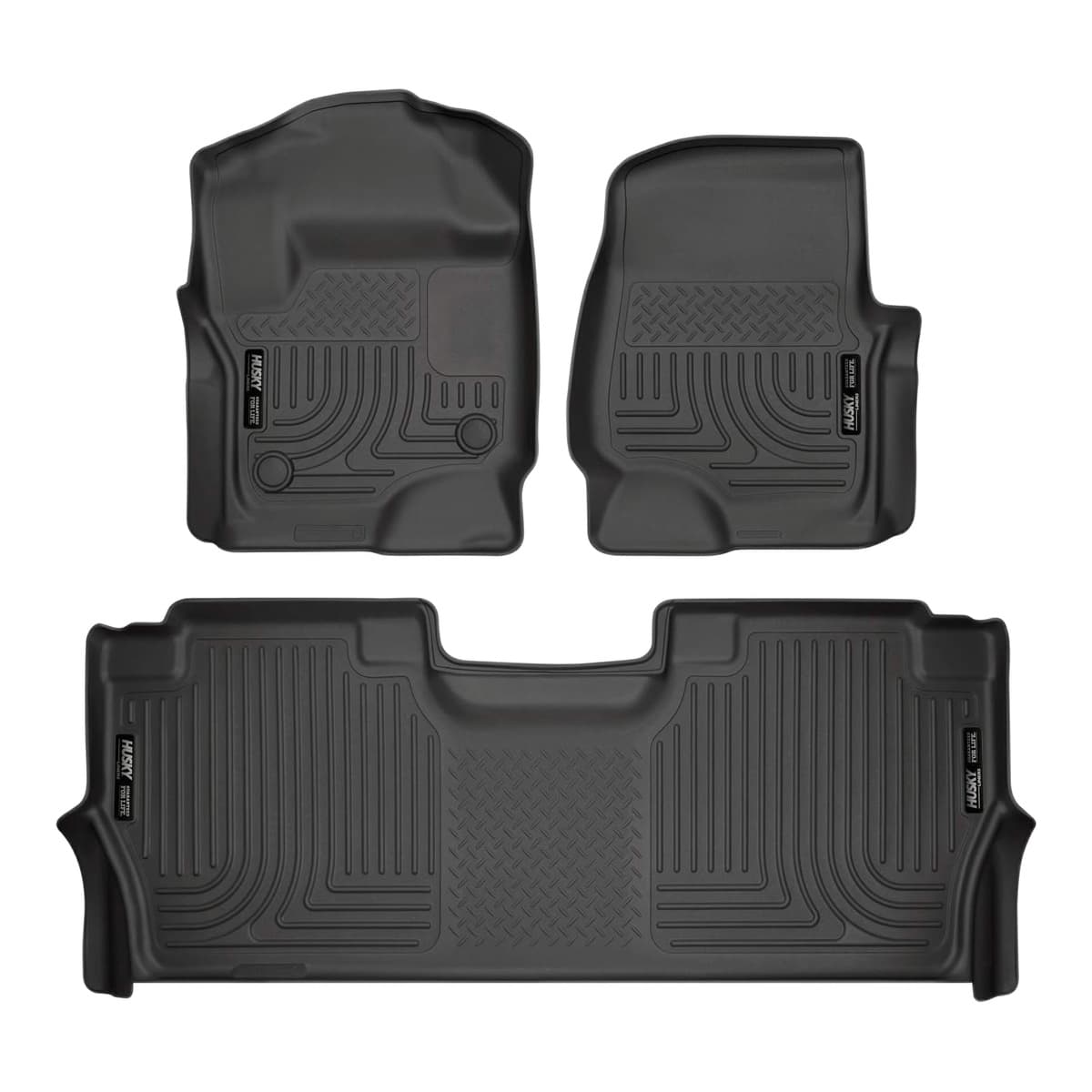Husky Liners WeatherBeater Front & 2nd Row Floor Liners | 2017-2026 Ford F-250/F-350/F-450 Crew Cab w/ Factory Carpet & Factory Underseat Storage Only, Black