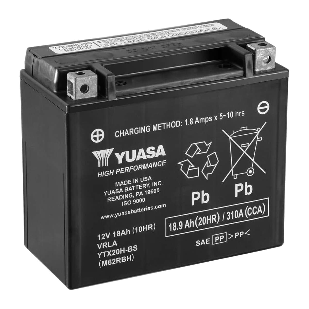 Yuasa YUAM62RBH YTX20H-BS 12V AGM Battery with Acid Pack (Made in USA)