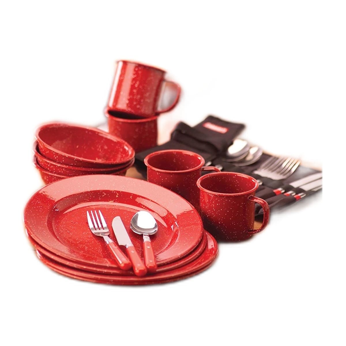 Coleman 24-Piece Enamelware Dinnerware Set for Camp, Red