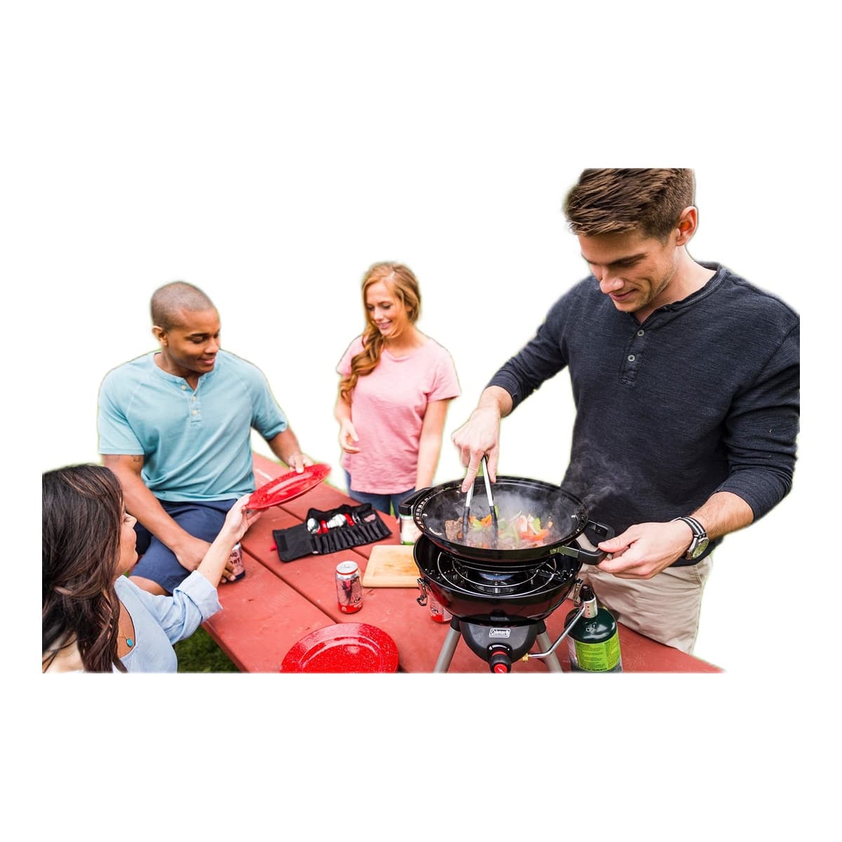 Coleman 24-Piece Enamelware Dinnerware Set for Camp, Red