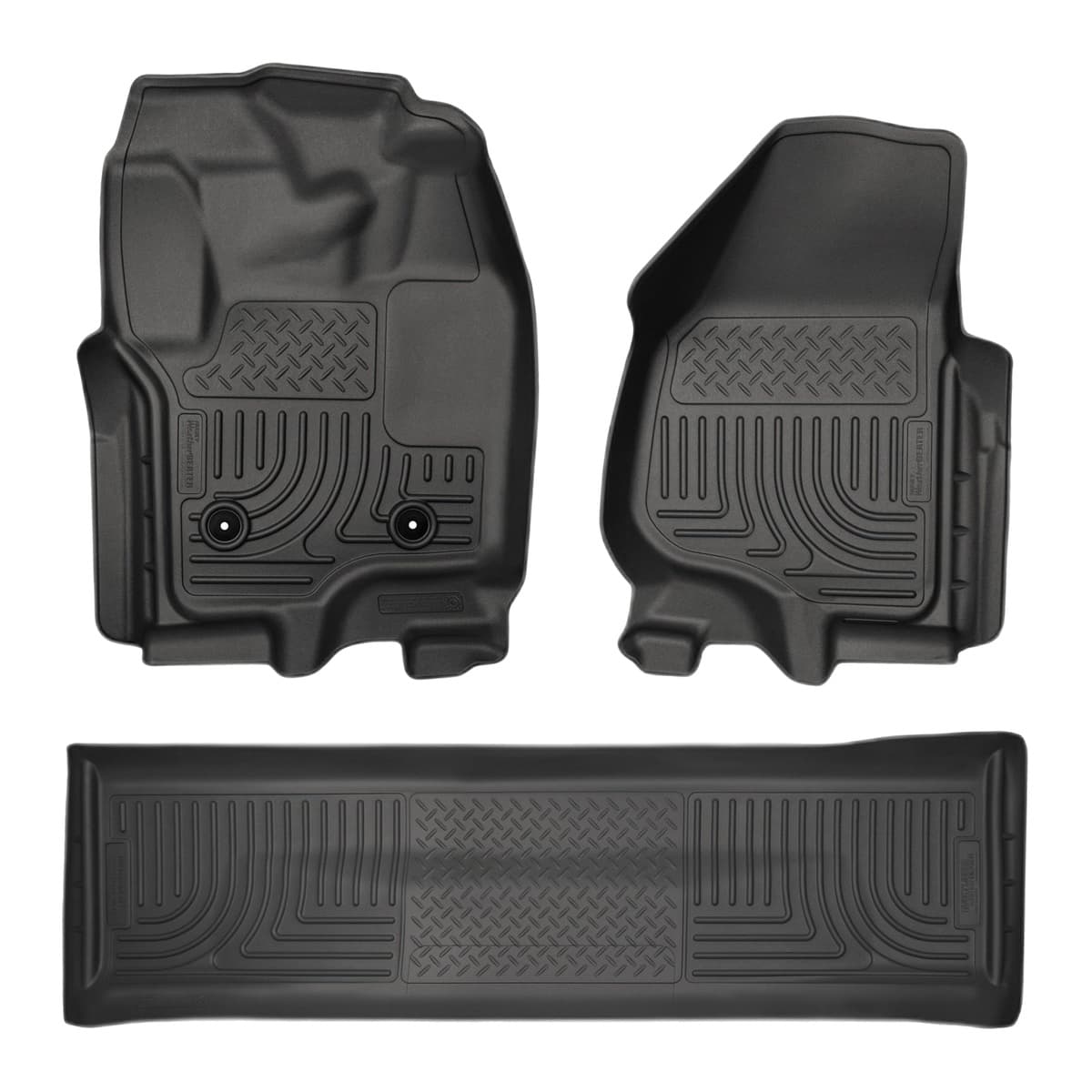 Husky Liners WeatherBeater Front & 2nd Row Floor Liners | 2012-2016 Ford F-250/F-350 Crew Cab Only, w/Driver's Side Foot Rest & Without Manual Transfer Case Shifter, Black