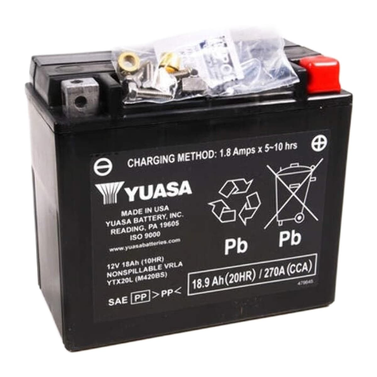 Yuasa YUAM420BS YTX20L 12V Factory-Activated AGM Battery (Made in USA)