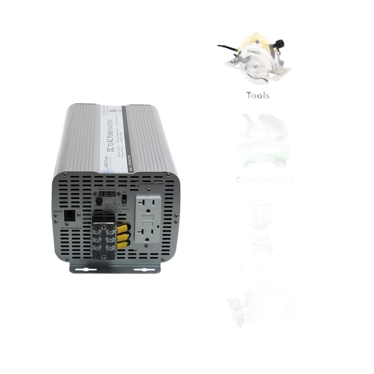 AIMS Power 3000W 12V Modified Sine Inverter with GFCI and Terminal Block