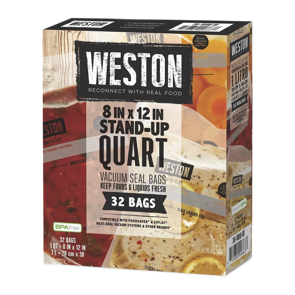 Weston Stand-Up Quart Vacuum Sealer Bags, 8 x 12 in