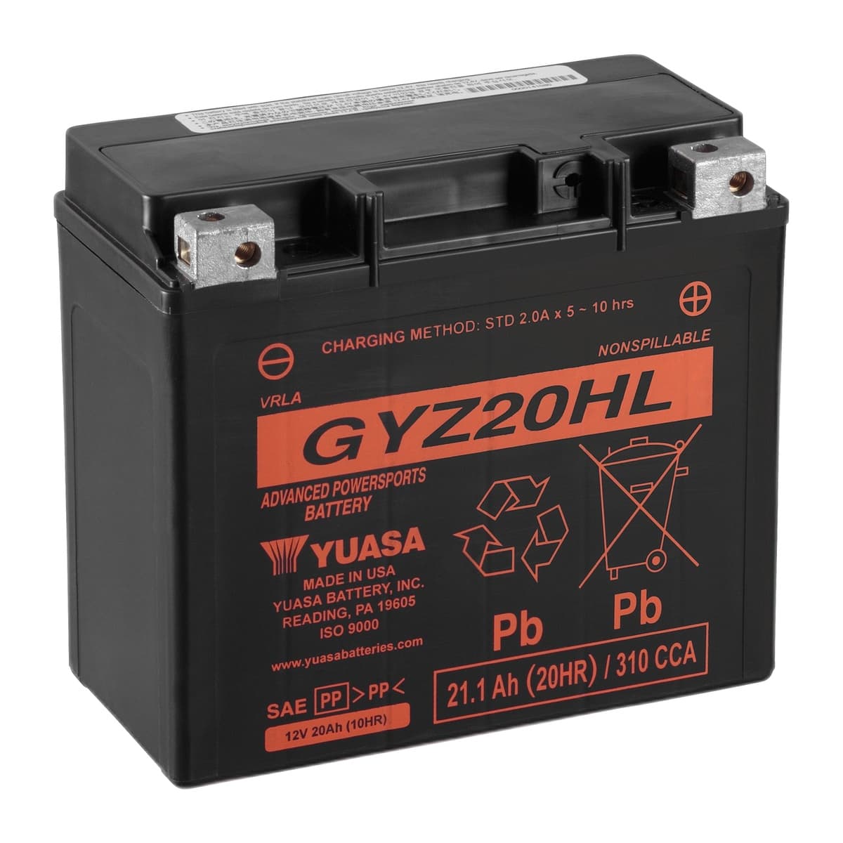 Yuasa YUAM720GH GYZ20HL 12V High-Performance Factory-Activated AGM Battery