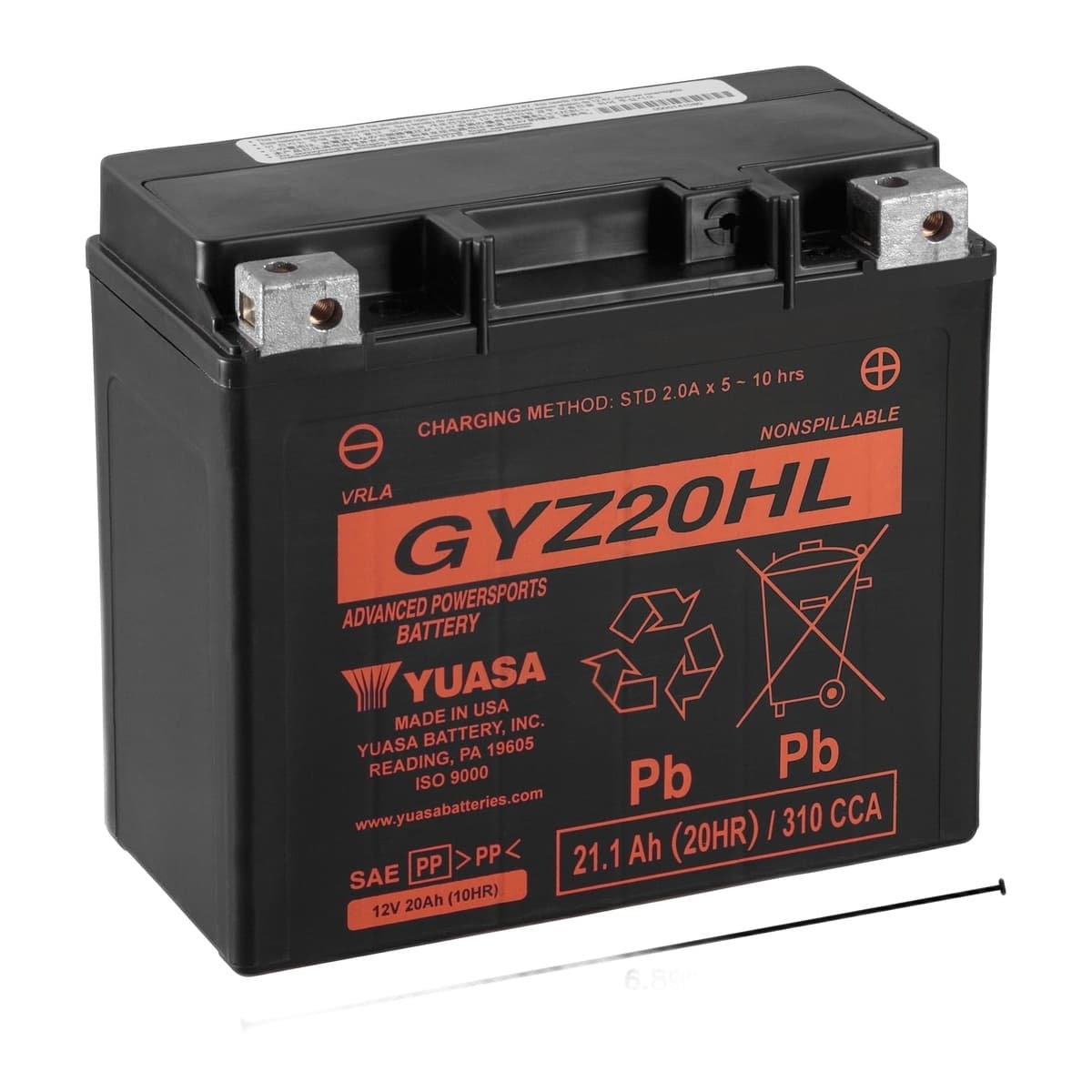 Yuasa YUAM720GH GYZ20HL 12V High-Performance Factory-Activated AGM Battery
