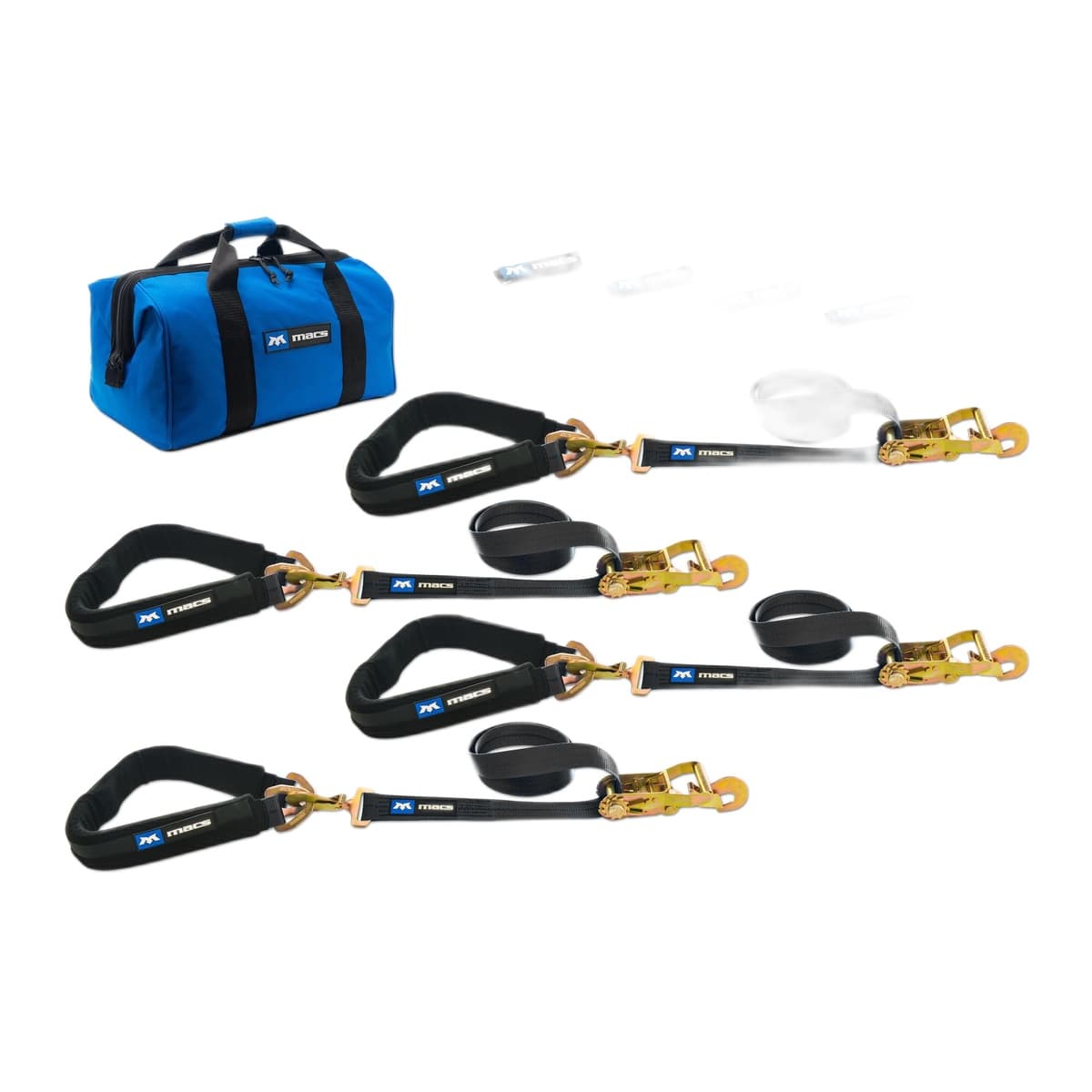 Mac's Pro Pack - 2" x 8' Direct-Hook Ratchet Straps with 2" x 40" Axle Straps