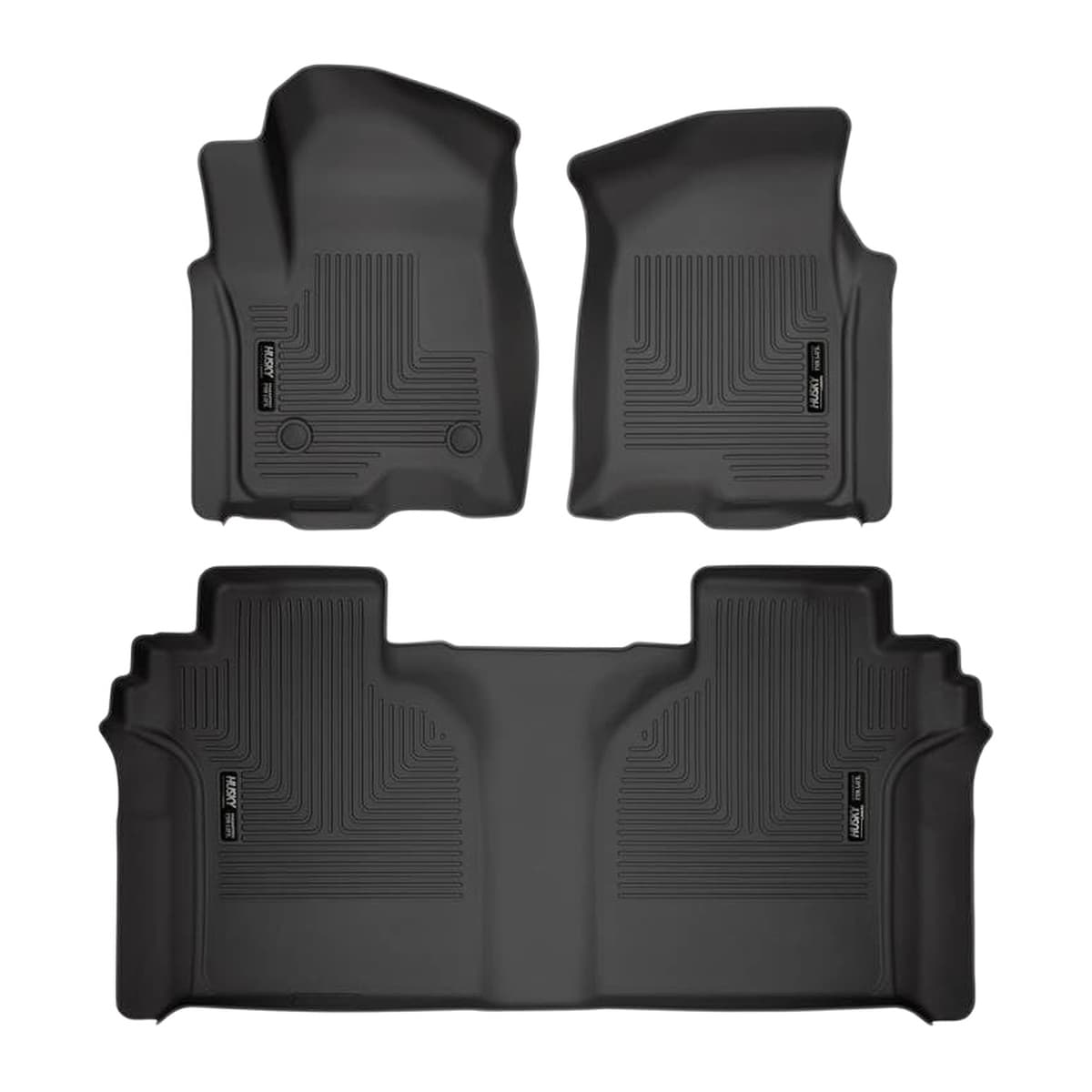 Husky Liners WeatherBeater Front & 2nd Row Floor Liners | 2019-2025 Chevrolet Silverado & GMC Sierra 1500, 2020-2025 Silverado/Sierra 2500/3500 Crew Cab w/ Factory Carpet & Underseat Storage, Black