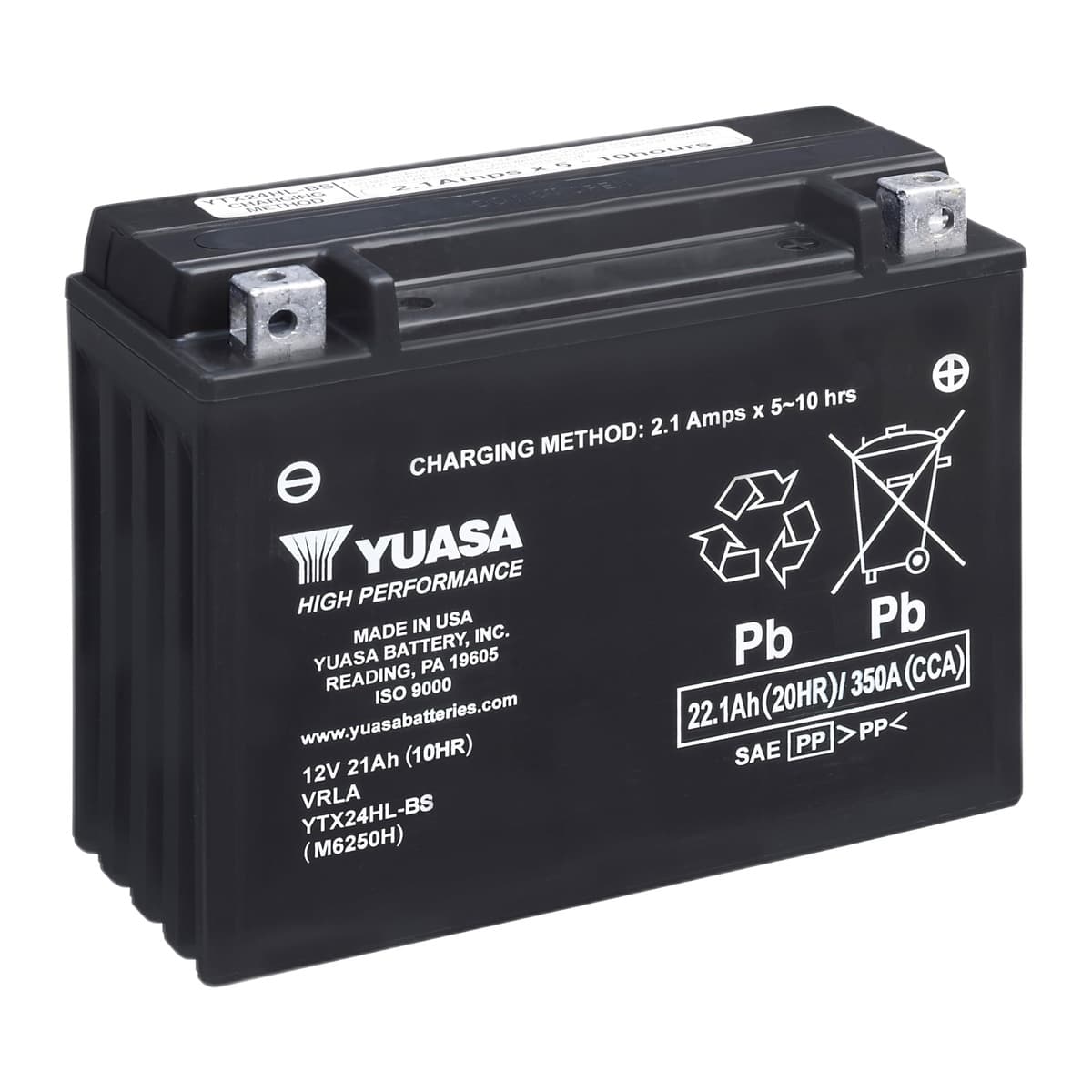Yuasa YUAM6250H YTX24HL-BS 12V AGM Battery with Acid Pack (Made in USA)