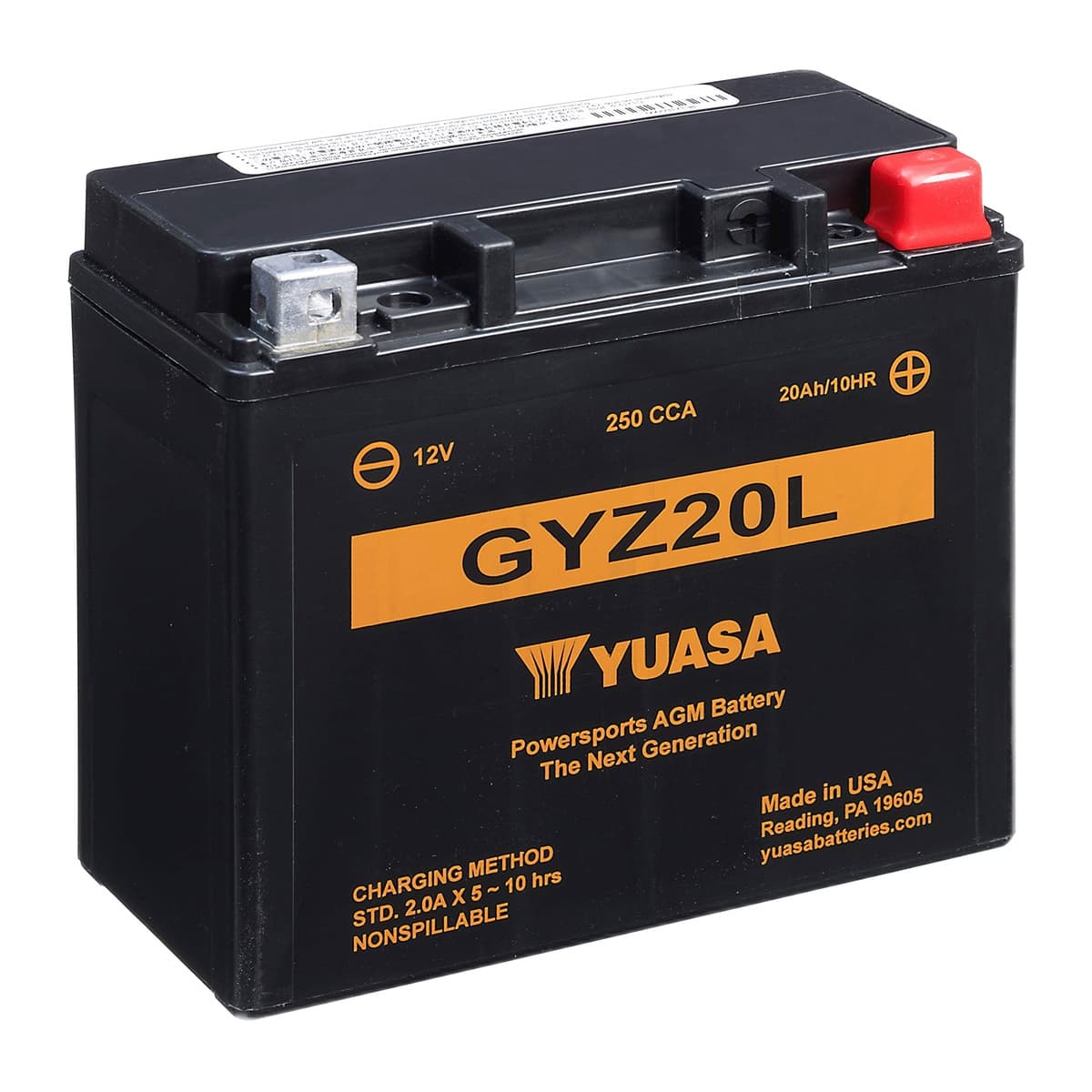 Yuasa YUAM720GZ GYZ20L 12V High-Performance Factory-Activated AGM Battery (Made in USA)