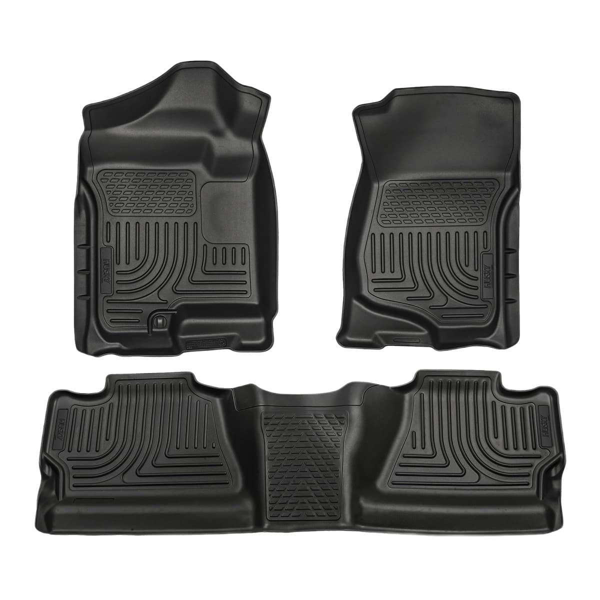 Husky Liners WeatherBeater Front & 2nd Row Floor Liners | 2007-2013 Chevrolet Silverado & GMC Sierra 1500 Crew Cab; 2007-2014 Silverado/Sierra 2500/3500 Crew Cab (Footwell Coverage), Black