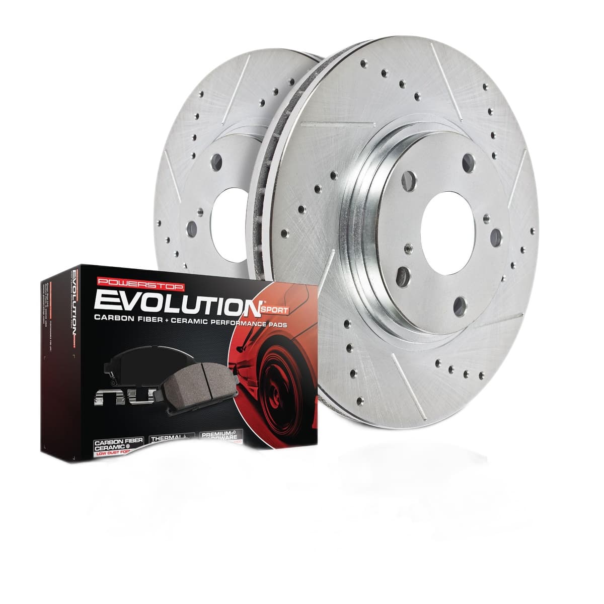 PowerStop Z23 Evolution Sport Rear Brake Kit - Carbon-Fiber Ceramic Pads & Drilled/Slotted Rotors (K3115)