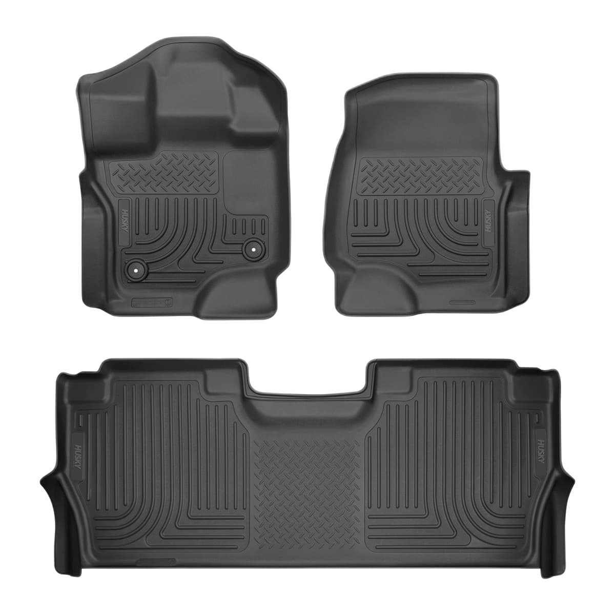Husky Liners WeatherBeater Front & 2nd Row Floor Liners | 2021-2026 Ford F-150 & 2022-2026 Lightning SuperCrew w/Carpet & Fold Flat Storage, Black