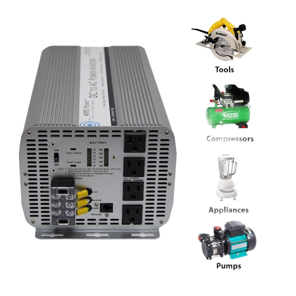 AIMS Power 5000W 12V Modified Sine Power Inverter