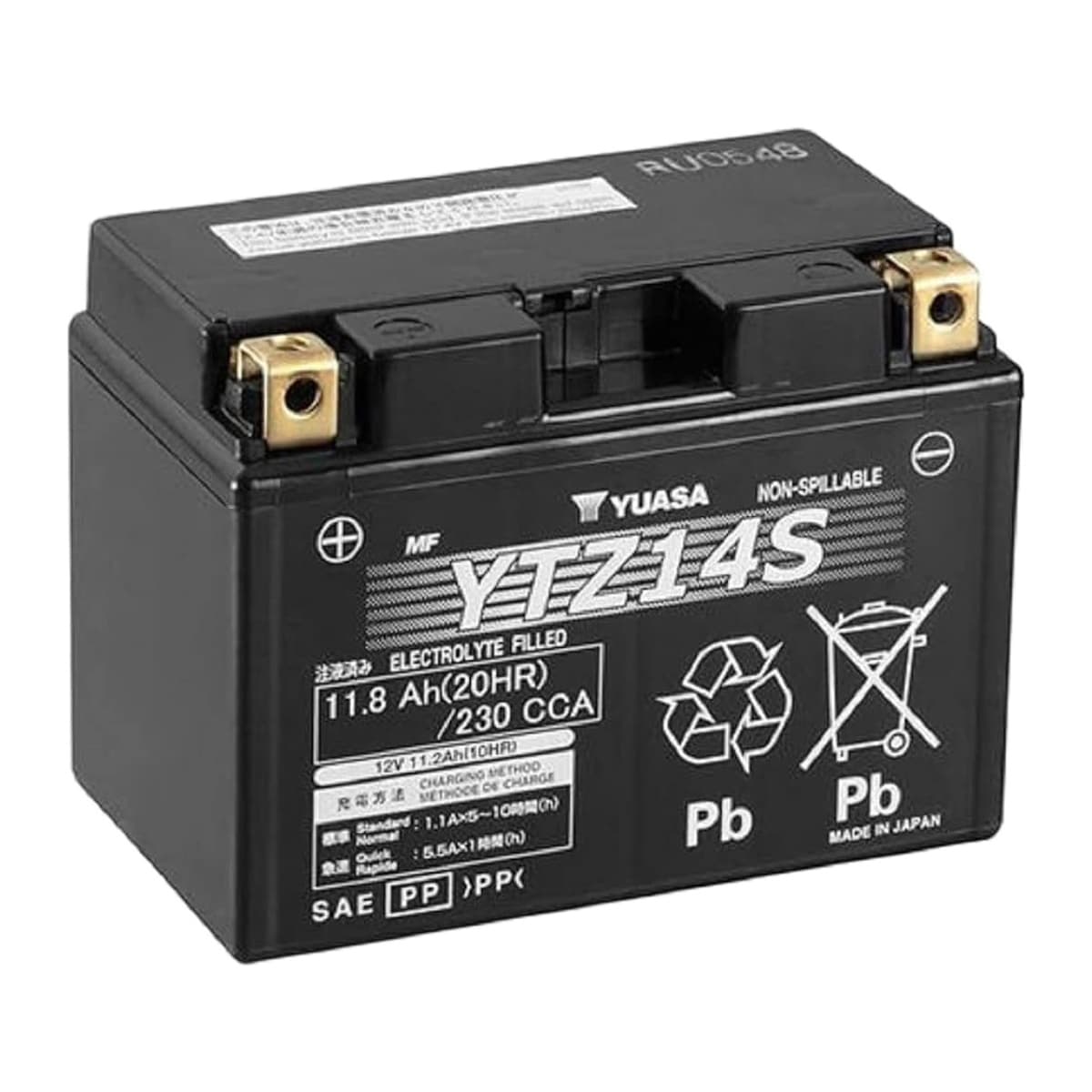 Yuasa YUAM72Z14 YTZ14S 12V High-Performance Factory-Activated AGM Battery